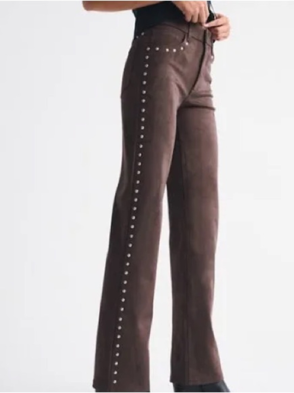 Abercrombie & Fitch Brown Boot-Cut Pants with Side Stud Trim
